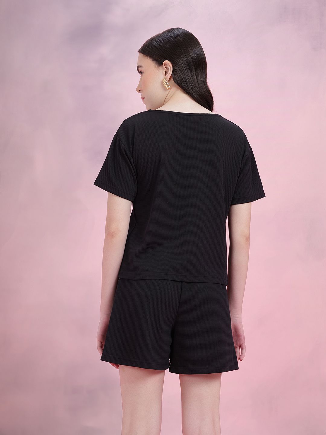 DressBerry Women Waffle Knit T-Shirt With Cargo Shorts Co-ords