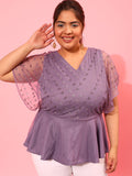 CURVY STREET Plus Size Embellished Extended Sleeves Peplum Top
