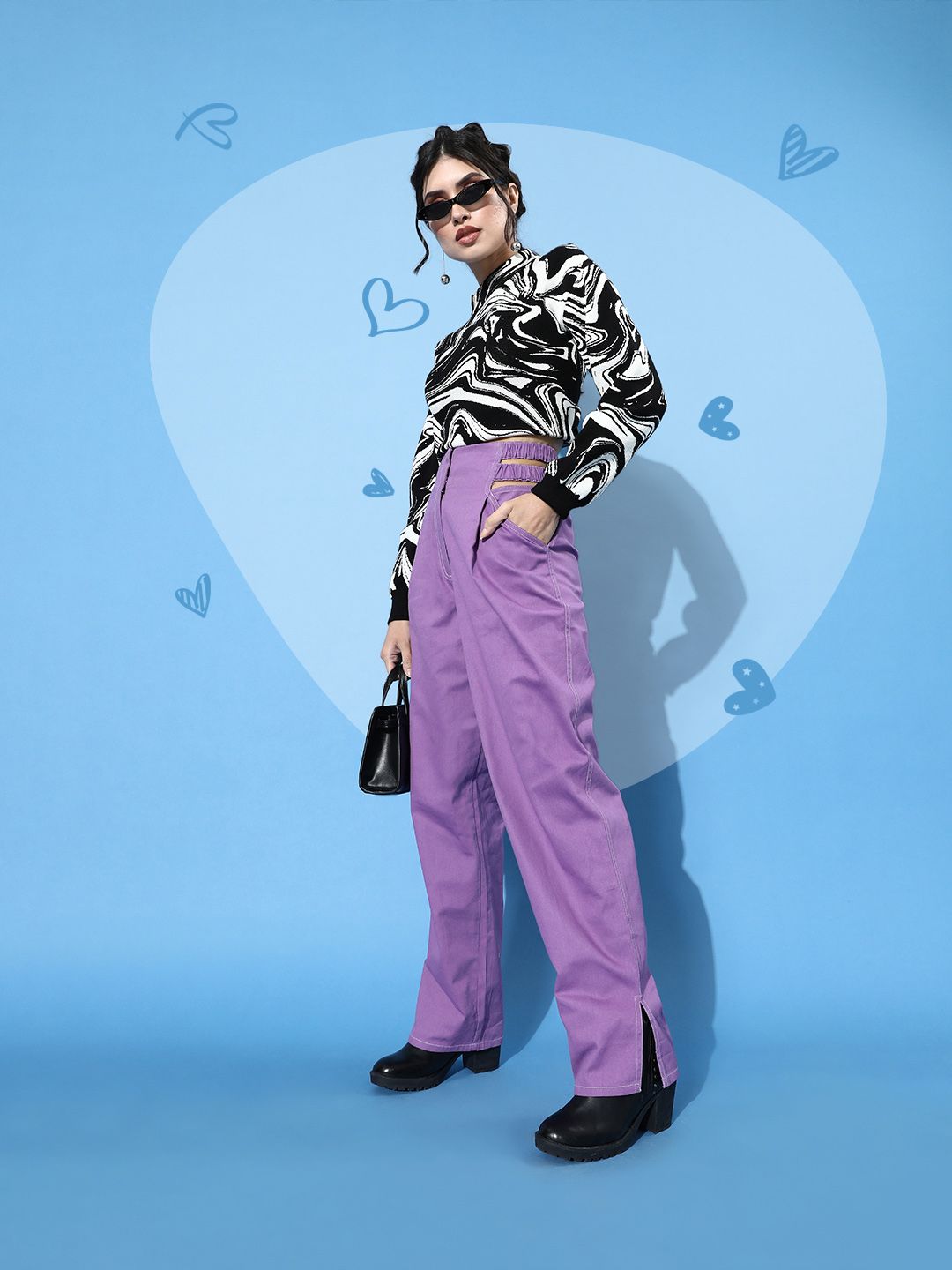 STREET 9 Women Charming Lavender Solid High-Rise Trousers