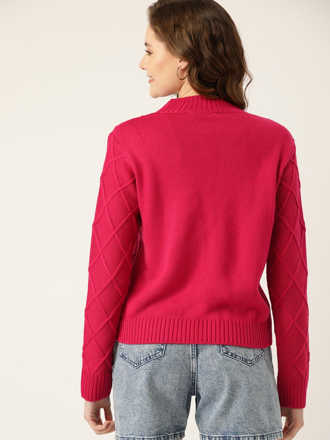 DressBerry Women Magenta Self Design Pullover