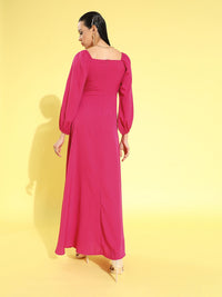 Berrylush Pink Solid Puff Sleeves Dress