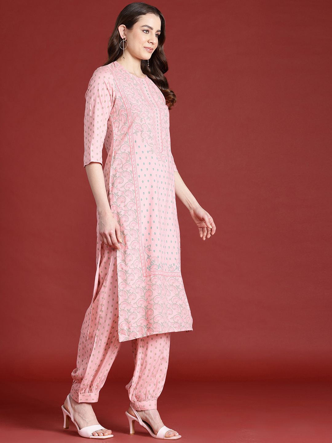 Anouk Floral Print Tie-Up Back Kurta with Salwar