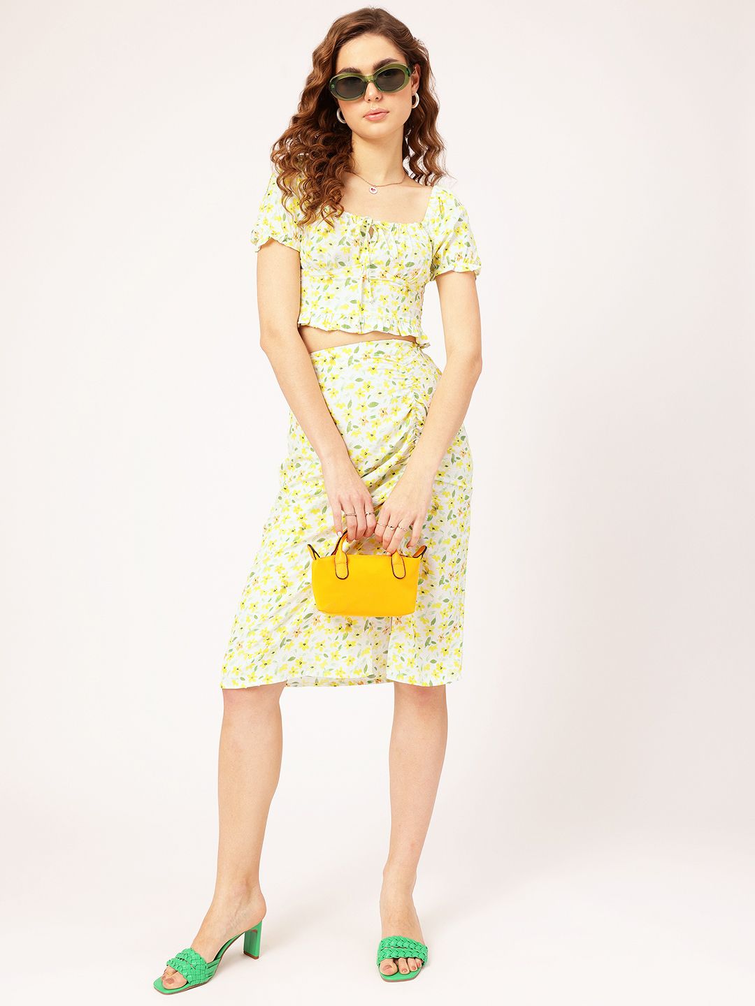 DressBerry Dobby Delight Ruched Floral Print Co-Ords