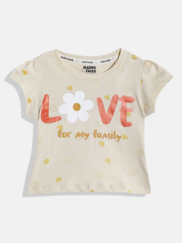 Happy Faces Girls Typography & Conversational Printed Pure Cotton T-shirt