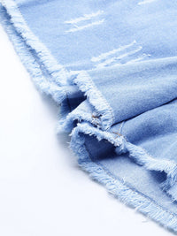 SASSAFRAS Women Blue Washed High-Rise Distressed Denim Shorts