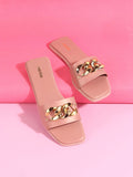 Mochi Women Pink Embellished Open Toe Flats