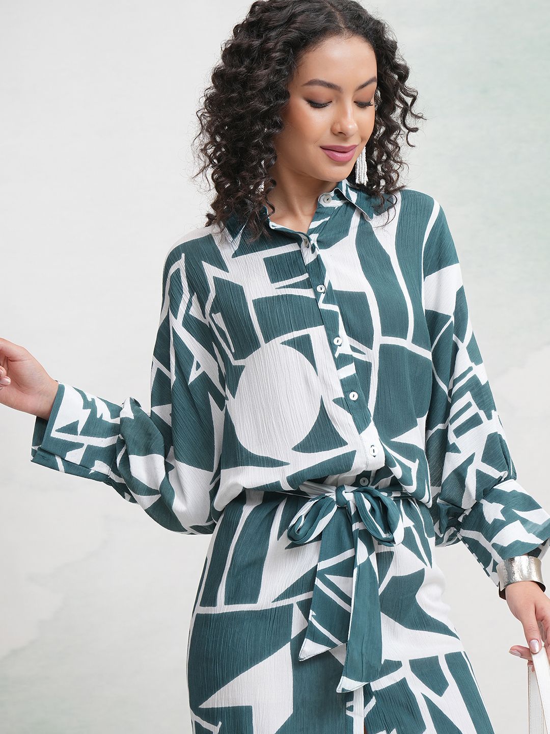 Vishudh Abstract Printed Shirt Cotton Mini Dress