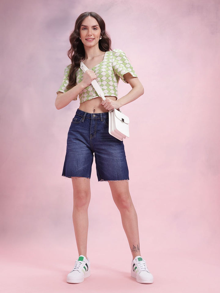 DressBerry Geometric Design Flared Sleeve Crochet Top