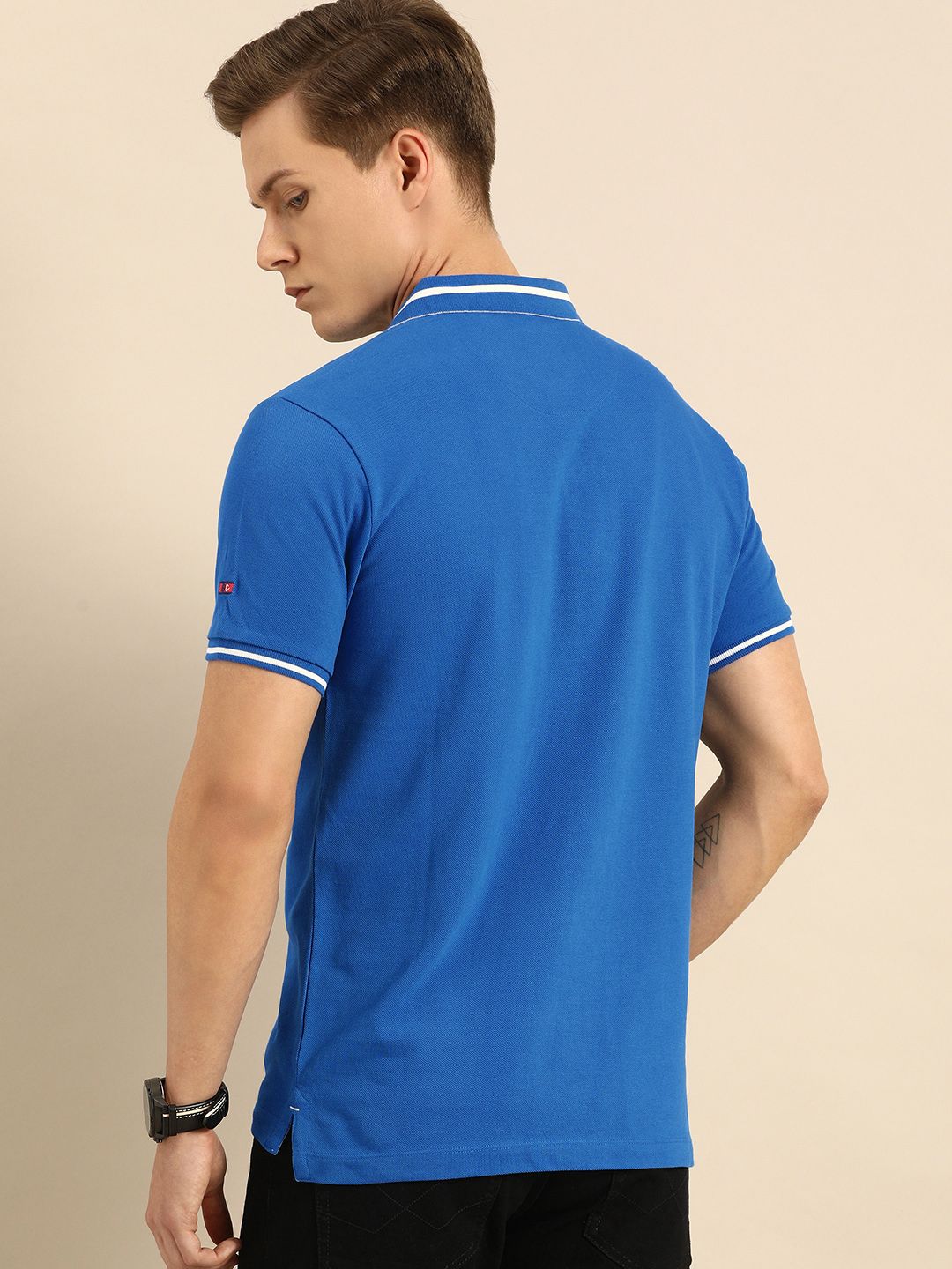 Being Human Clothing Men Blue Solid Polo Collar Pure Cotton T-shirt