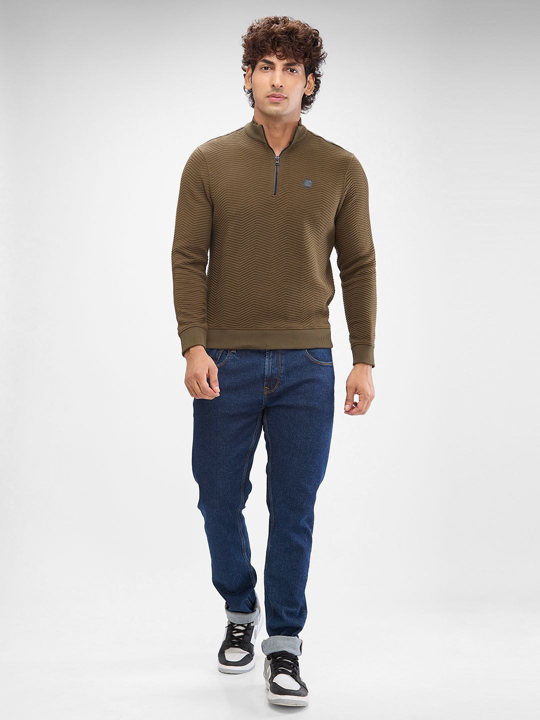 SPYKAR Men Solid Mock Collar Hooded Sweatshirt