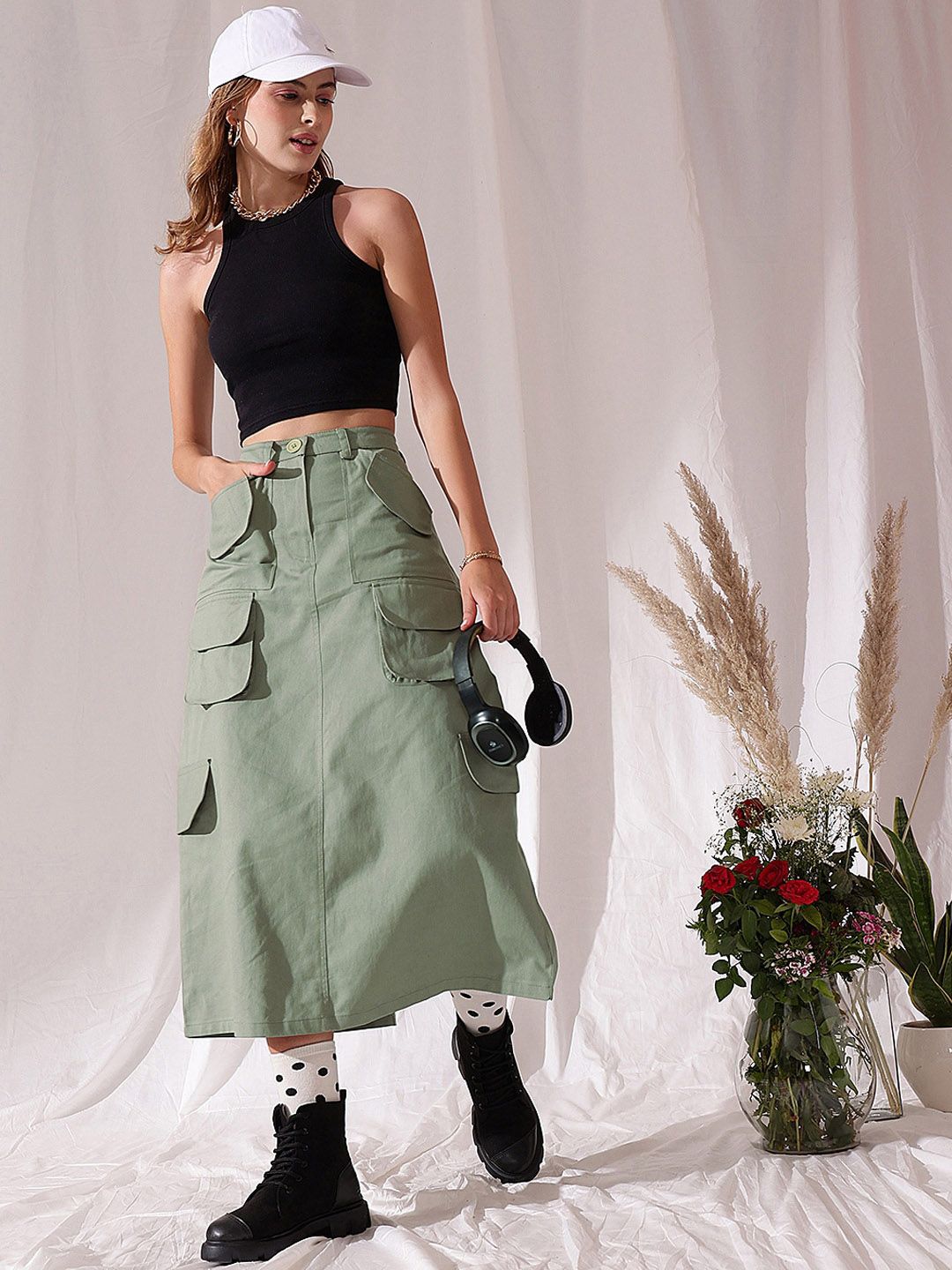 STREET 9 Pure Cotton Straight Midi Skirt