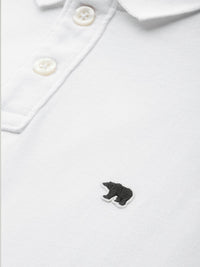 THE BEAR HOUSE Men White Solid Slim Fit Polo Collar Pure Cotton T-shirt