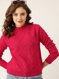 DressBerry Women Magenta Self Design Pullover