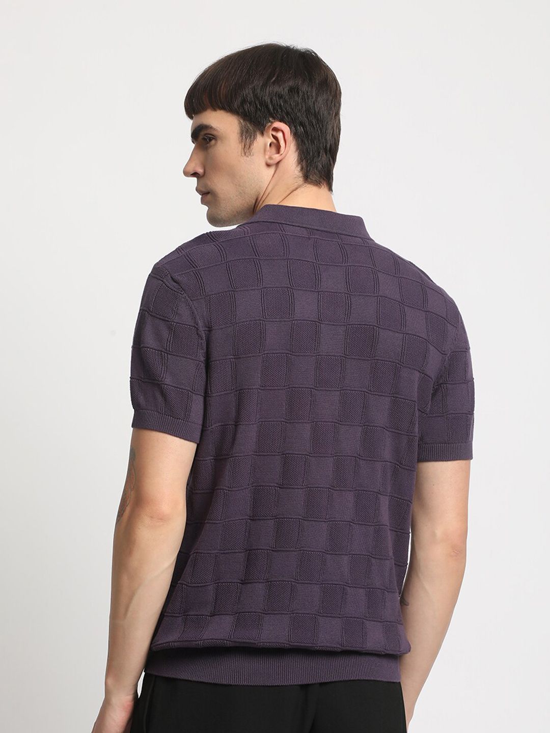 THE BEAR HOUSE Checked Polo Collar Cotton T-shirt