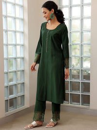 Libas Floral Yoke Design Panelled Beads and Stones Straight Kurta with Trousers & Dupatta