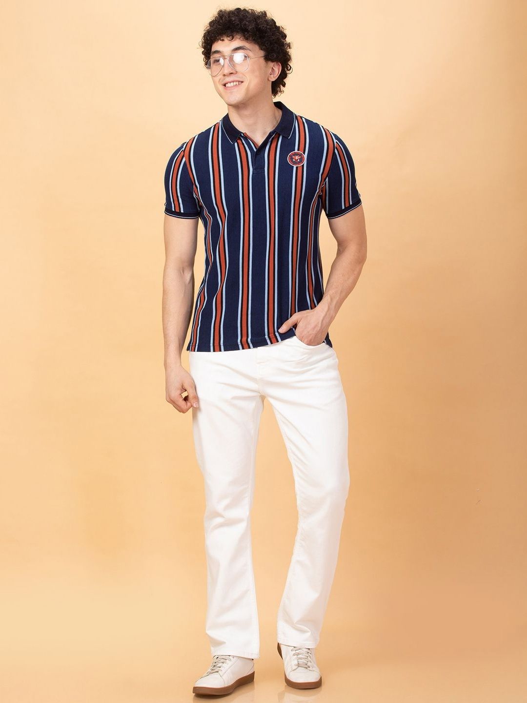 Being Human Men Striped Polo Collar Pockets T-shirt