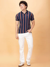 Being Human Men Striped Polo Collar Pockets T-shirt