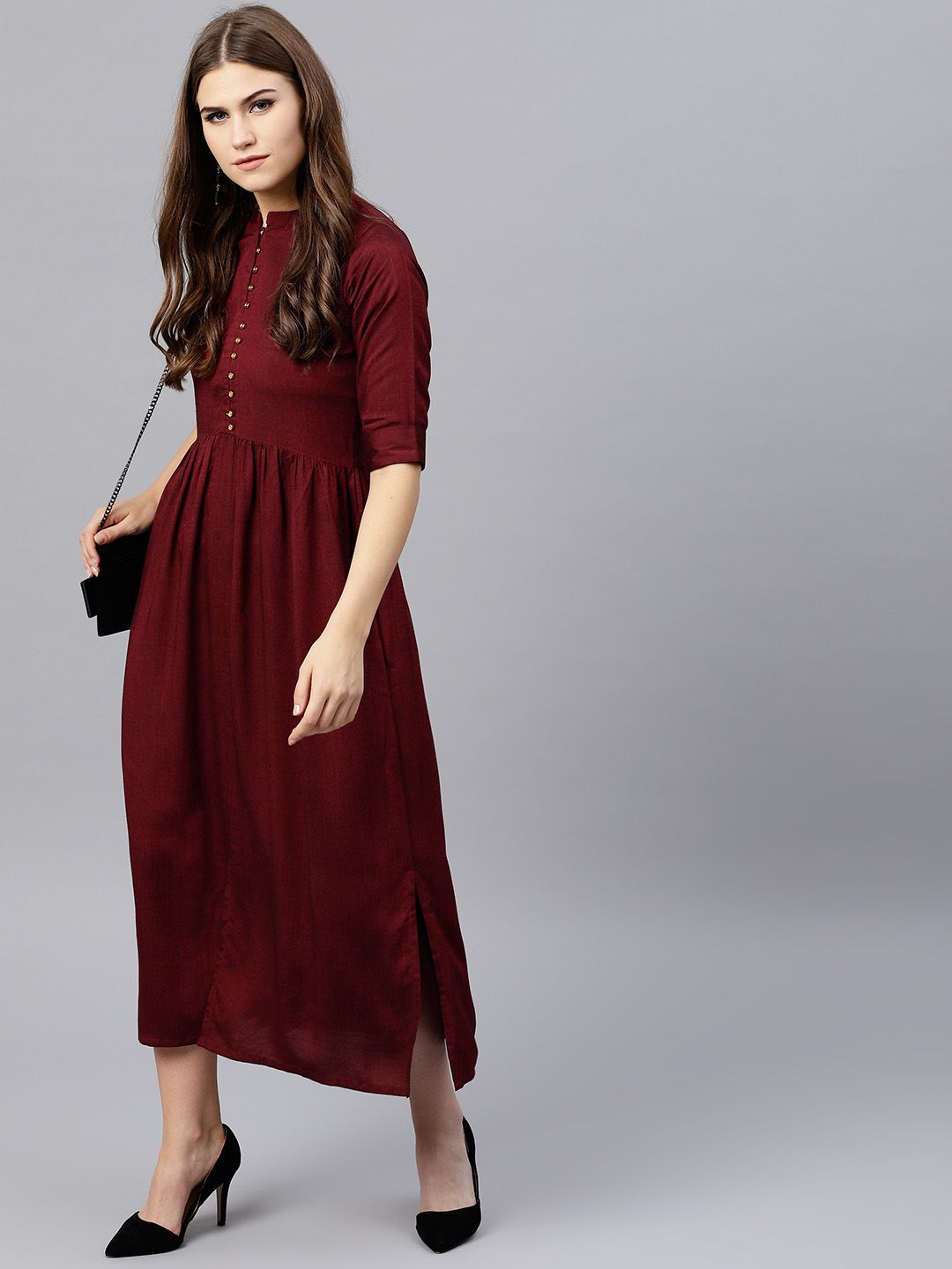 Gerua By Libas Women Maroon Solid Maxi Dress
