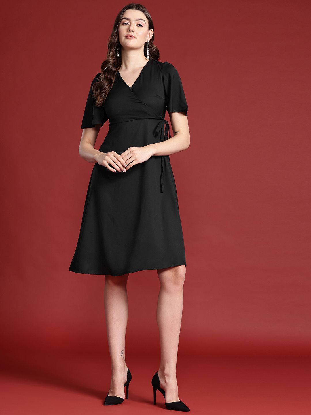 all about you Short Sleeves Wrap Dress