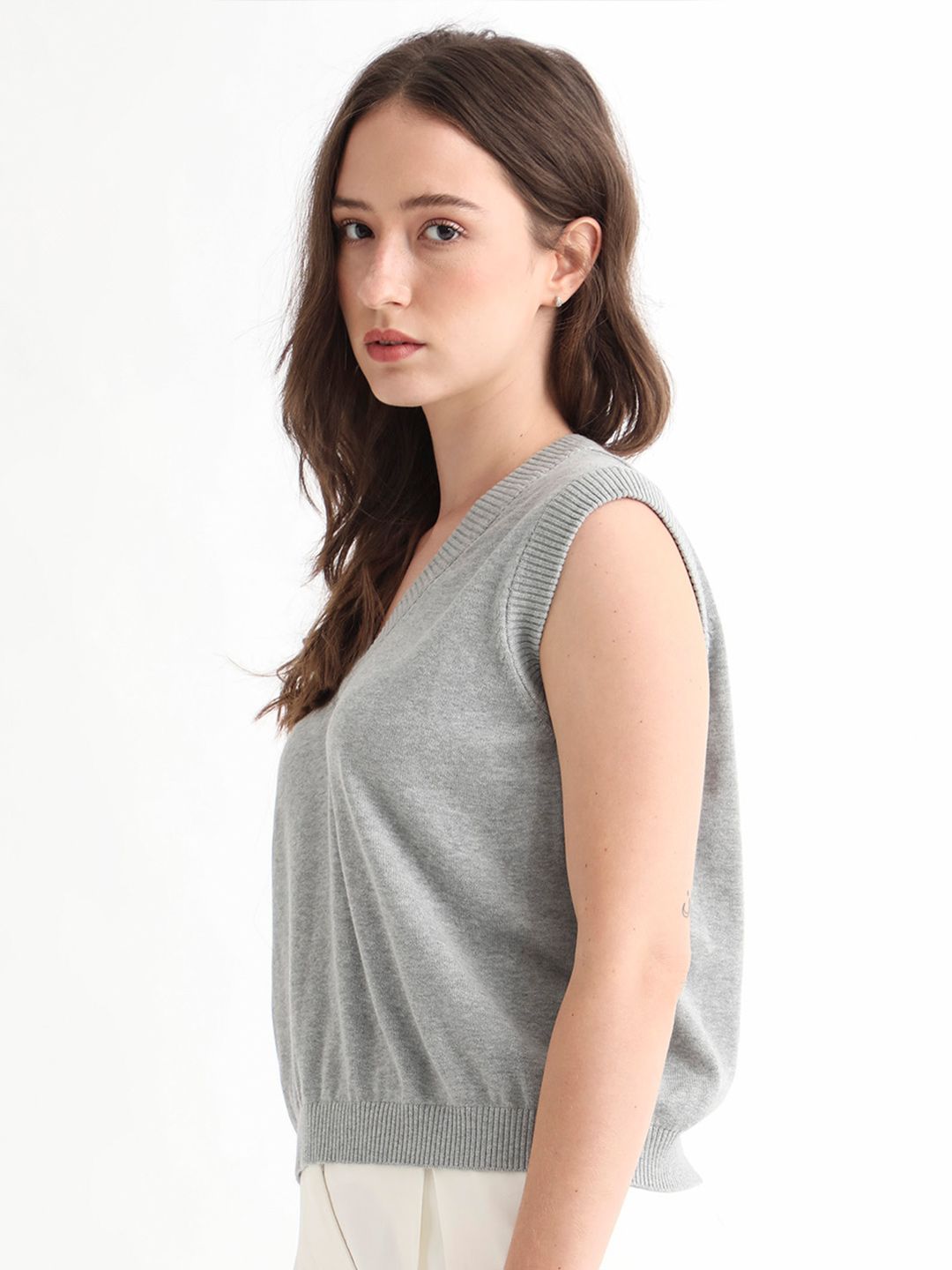 RAREISM Women Grey  Cotton Sweater Vest