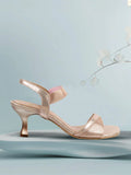 Metro Women Gold Toned Textured Kitten Sandals
