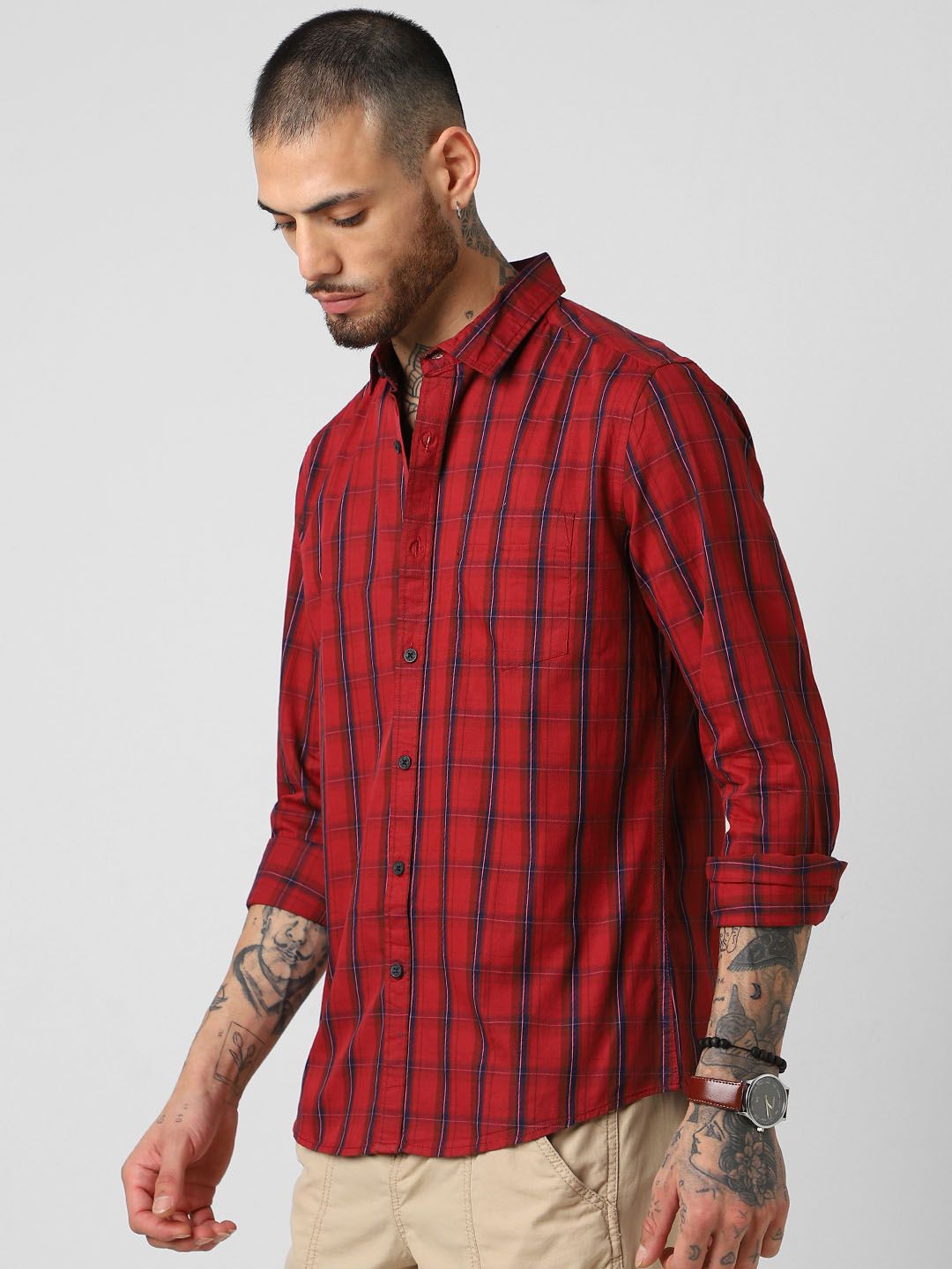 VASTRADO Men Checked Pure Cotton Shirt