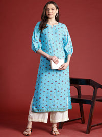 Anouk Floral Printed Puff Sleeves Straight Kurta