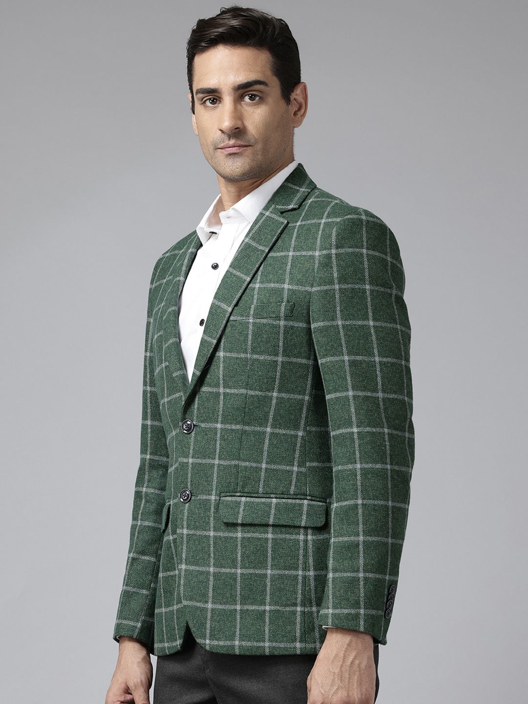 Park Avenue Checked Single-Breasted Slim Fit Formal Blazer