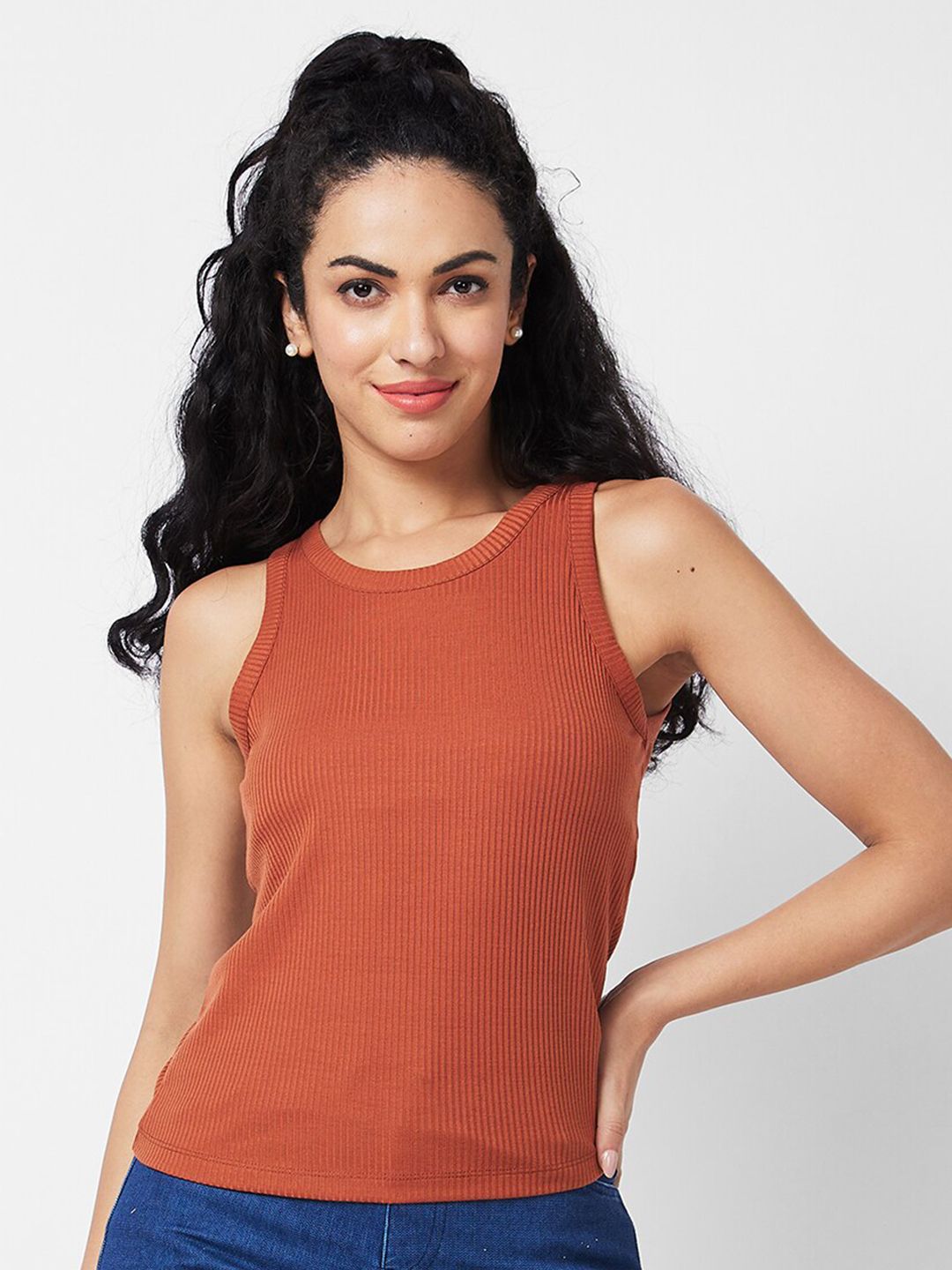 SPYKAR Round Neck Sleeveless Cotton T-shirt