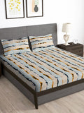 Story@home Cream & Brown Striped 180 TC Queen Bedsheet with 2 Pillow Covers