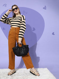 STREET 9 Women Chic Rust Solid High-Rise Trousers