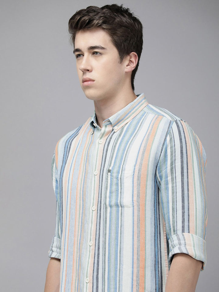THE BEAR HOUSE Men Slim Fit Opaque Striped Pure Cotton Casual Shirt