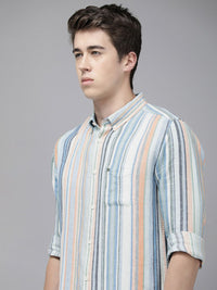 THE BEAR HOUSE Men Slim Fit Opaque Striped Pure Cotton Casual Shirt