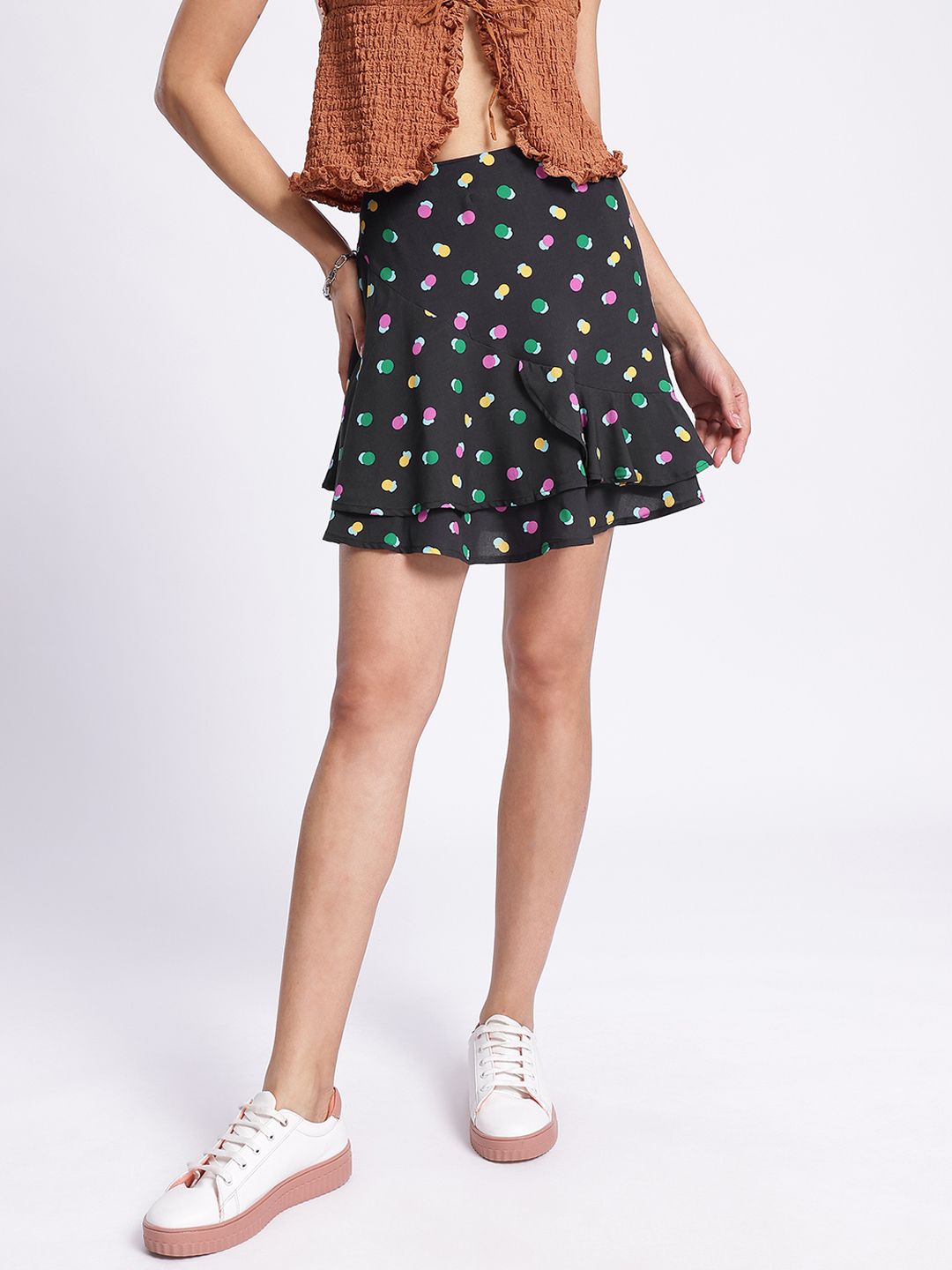 DressBerry Abstract Dance Printed Ruffle Mini Skirt