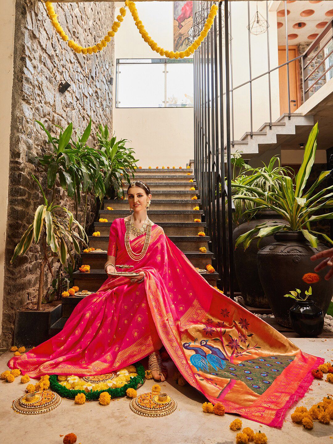 KALINI Woven Design Zari Paithani Saree