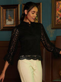 Athena Black Tie-Up Neck Lace Top