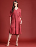 all about you Puff Sleeves Tiered Midi Wrap Style Dress
