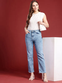 all about you Women Straight Fit High-Rise Heavy Fade Stretchable Jeans