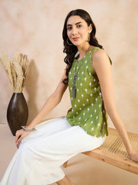 Anouk  Print Cotton Green Geometric Printed Sleeveless Top