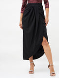 SASSAFRAS Black Midi Wrap Skirt
