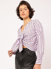 DressBerry Bow Bliss Striped Shirt Style Top