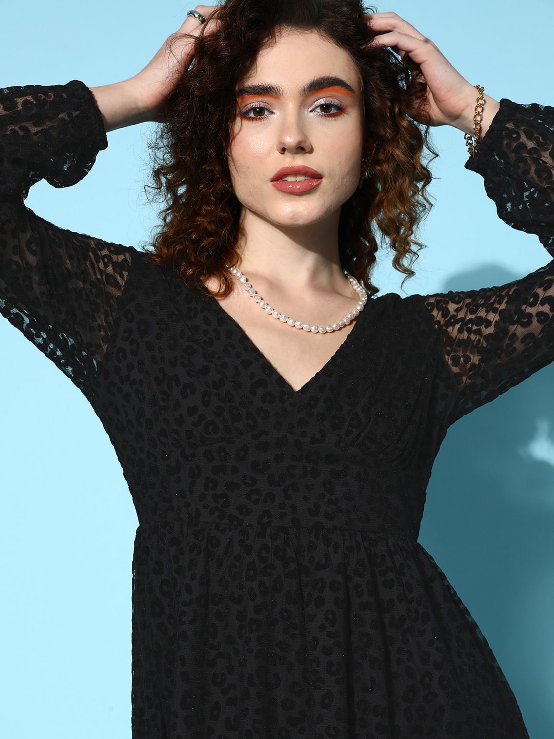 Berrylush Bishop Sleeve Fit & Flare Mini Dress