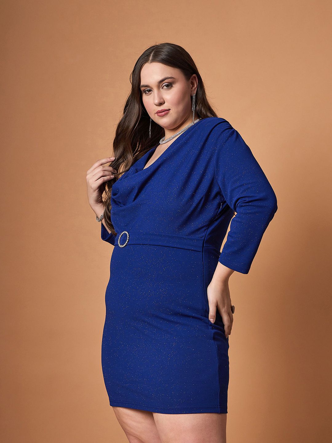 SASSAFRAS Curve Cowl Neck Bodycon Dress