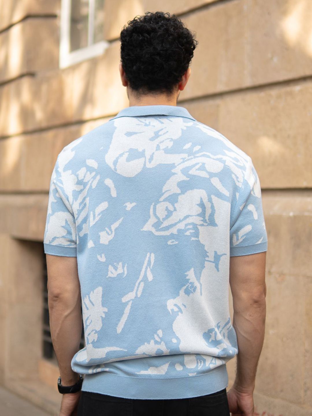 Powerlook Abstract Printed Polo Collar Pure Cotton T-shirt