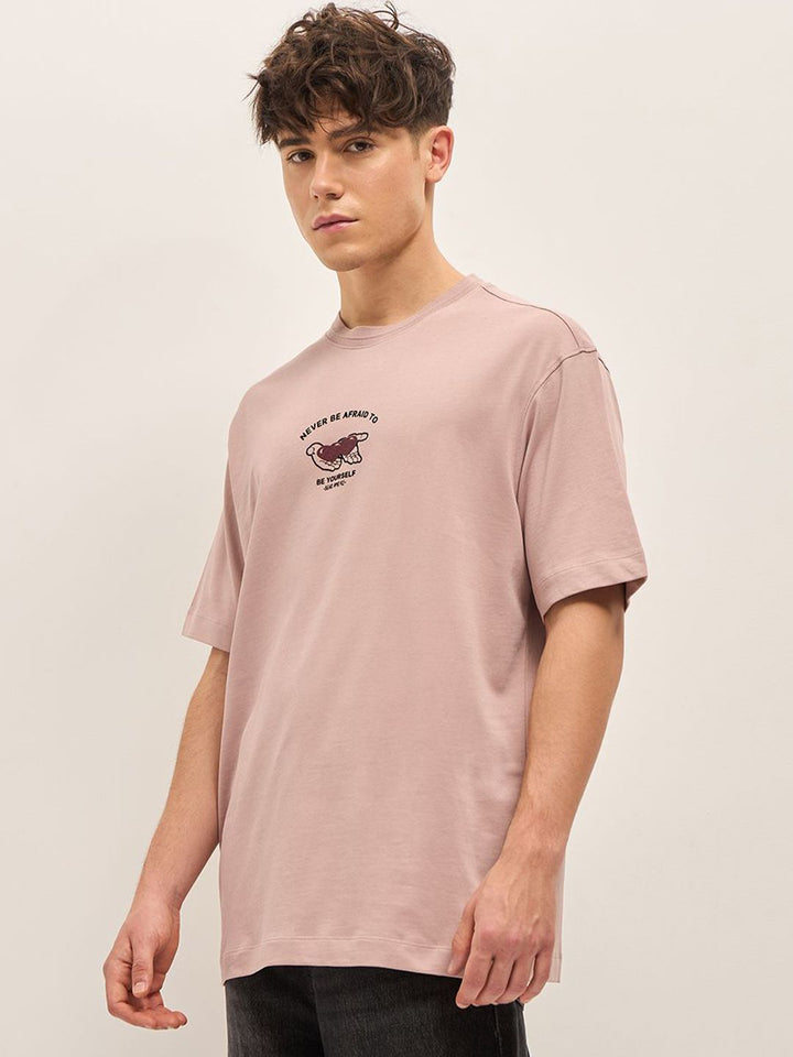 THE BEAR HOUSE Typography Printed Drop Shoulder Sleeves Pure Cotton Oversized T-shirt