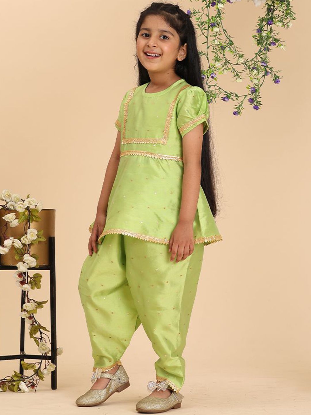 Cutiekins Girls Ethnic Motifs Empire Gotta Patti Kurta with Dhoti Pants