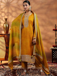 Libas Floral Embroidered Sequinned Straight Kurta With Trousers & Dupatta