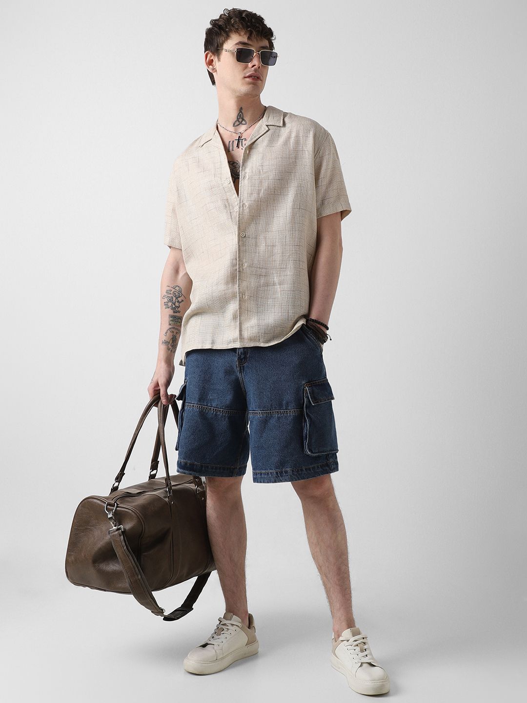 VASTRADO Men Classic Cuban Collar Solid Cotton Oversized Casual Shirt