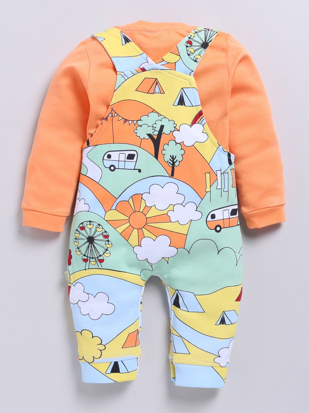 Moms Love Infant Boys Graphic Printed Cotton Dungaree & T-Shirt