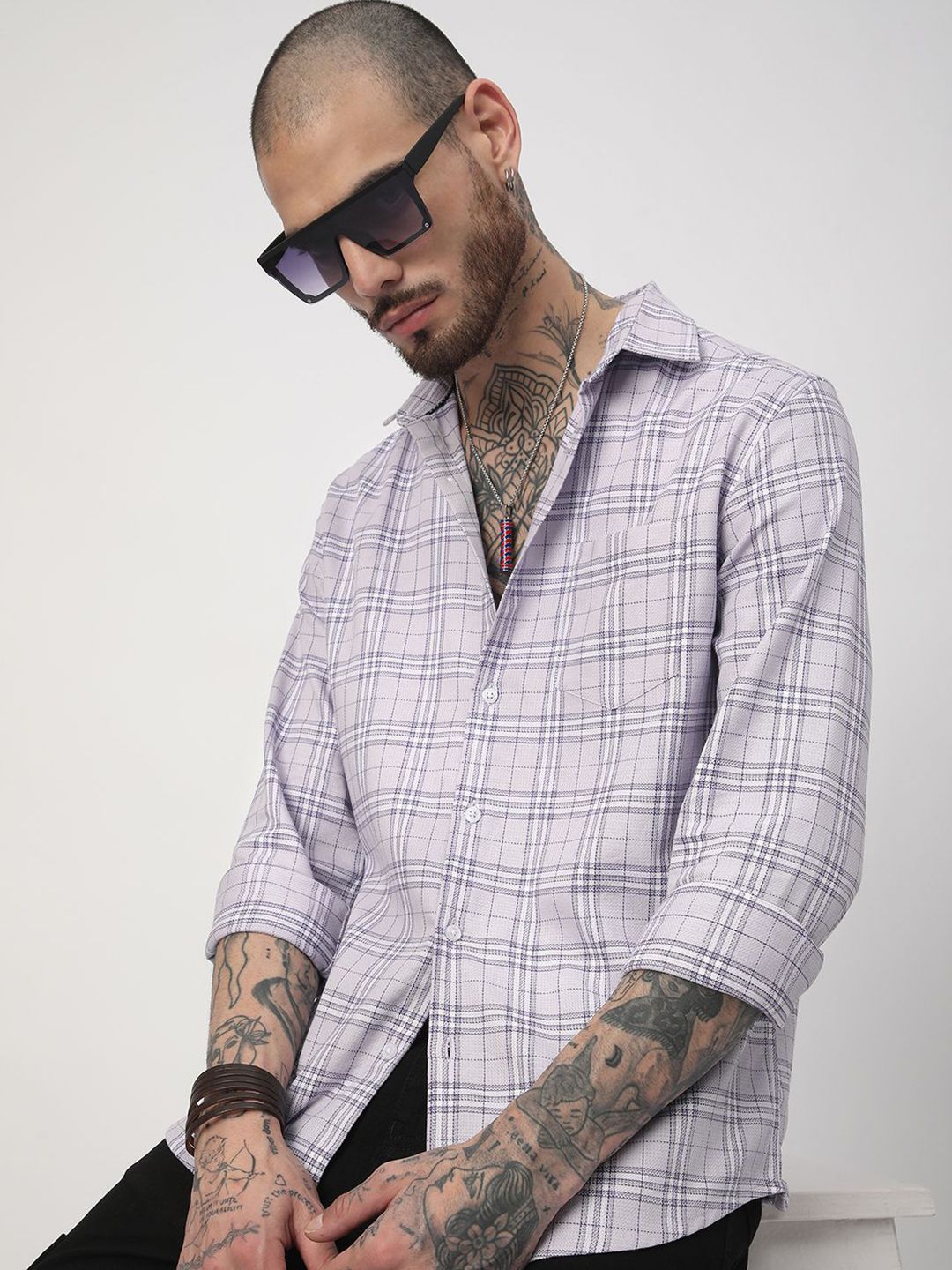 VASTRADO Men Classic Slim Fit Opaque Checked Casual Shirt